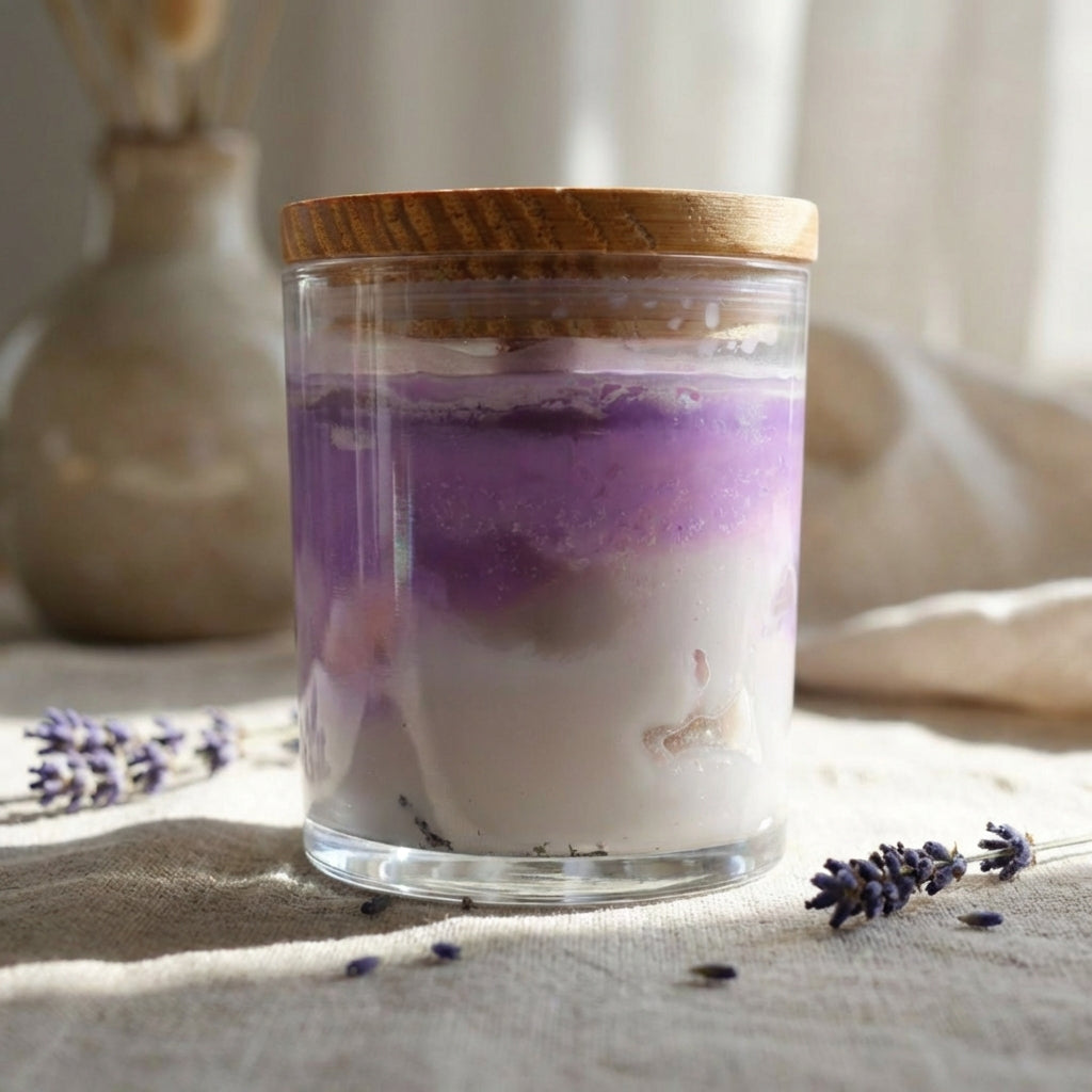 Iced Lavender Latte Soy Wax Candle – Creamy Floral Lavender Scented Glass Jar Candle for Relaxing Home Ambience