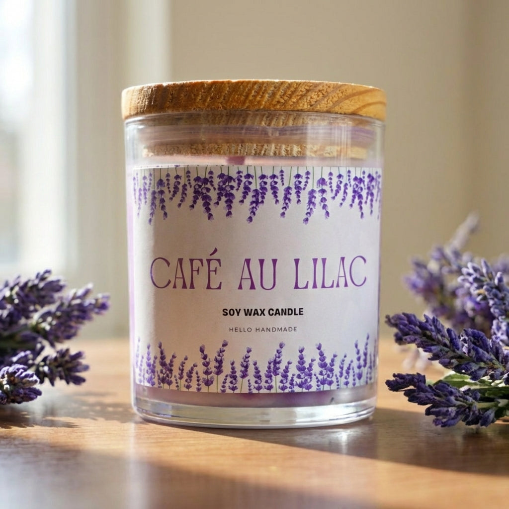 Iced Lavender Latte Soy Wax Candle – Creamy Floral Lavender Scented Glass Jar Candle for Relaxing Home Ambience