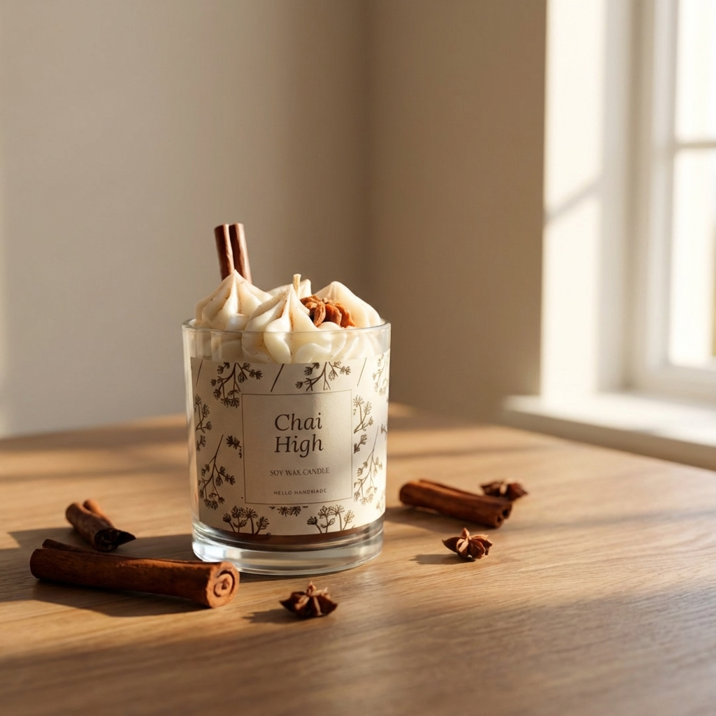 Chai Latte Scented Soy Wax Candle – Warm Spiced Tea Aroma | Cozy Home Décor & Relaxation Candle