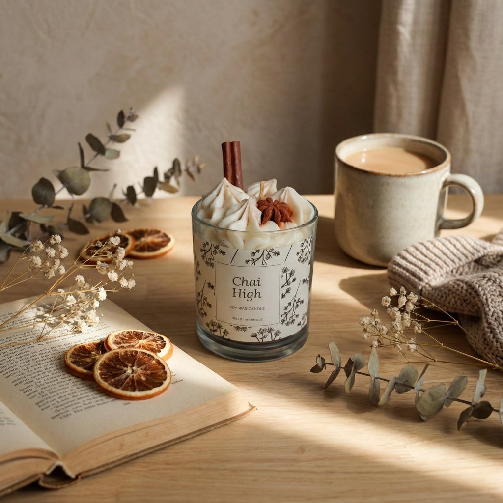 Chai Latte Scented Soy Wax Candle – Warm Spiced Tea Aroma | Cozy Home Décor & Relaxation Candle