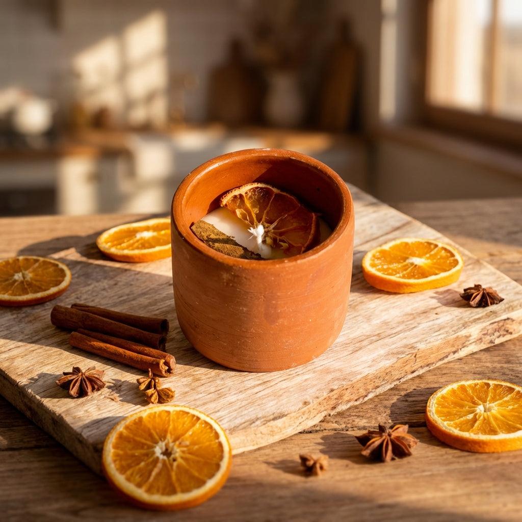 Terracotta Scented Candle | Handmade Rustic Clay Decor Candle
