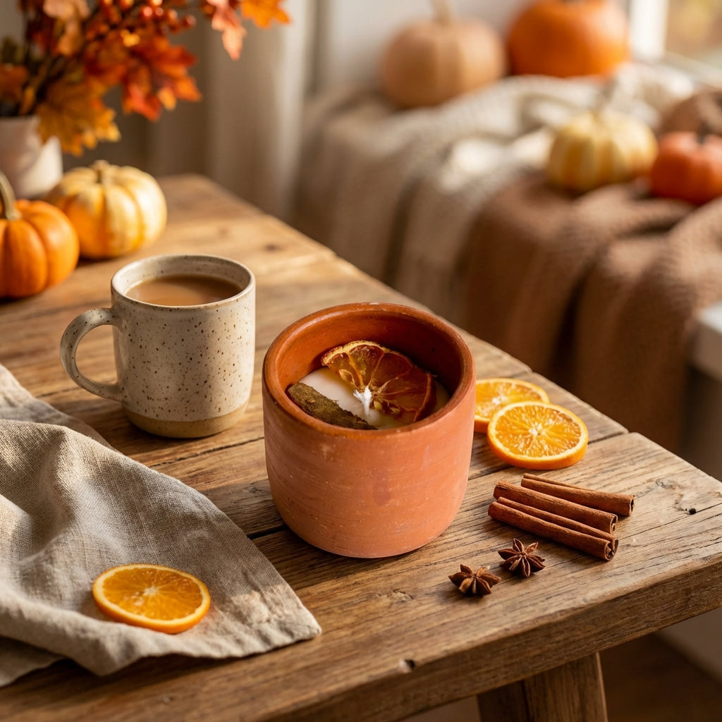 Terracotta Scented Candle | Handmade Rustic Clay Decor Candle