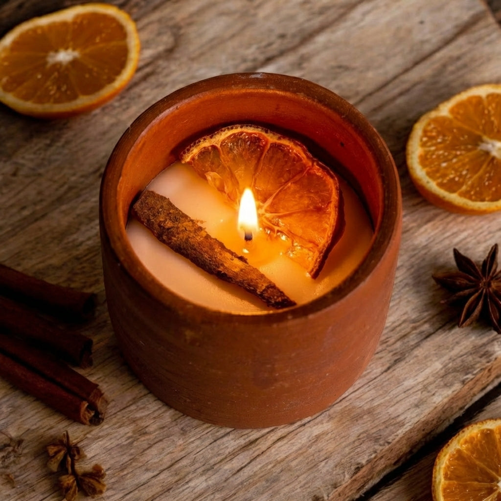 Terracotta Scented Candle | Handmade Rustic Clay Decor Candle
