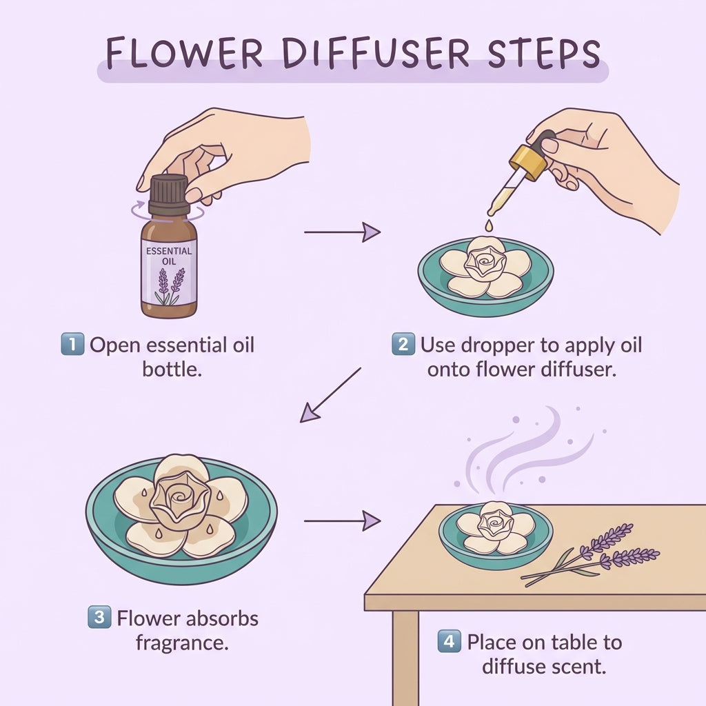No Flame and Electricity Flower Diffuser with 1 Essential Oil (15 ml) (Lemon Grass)