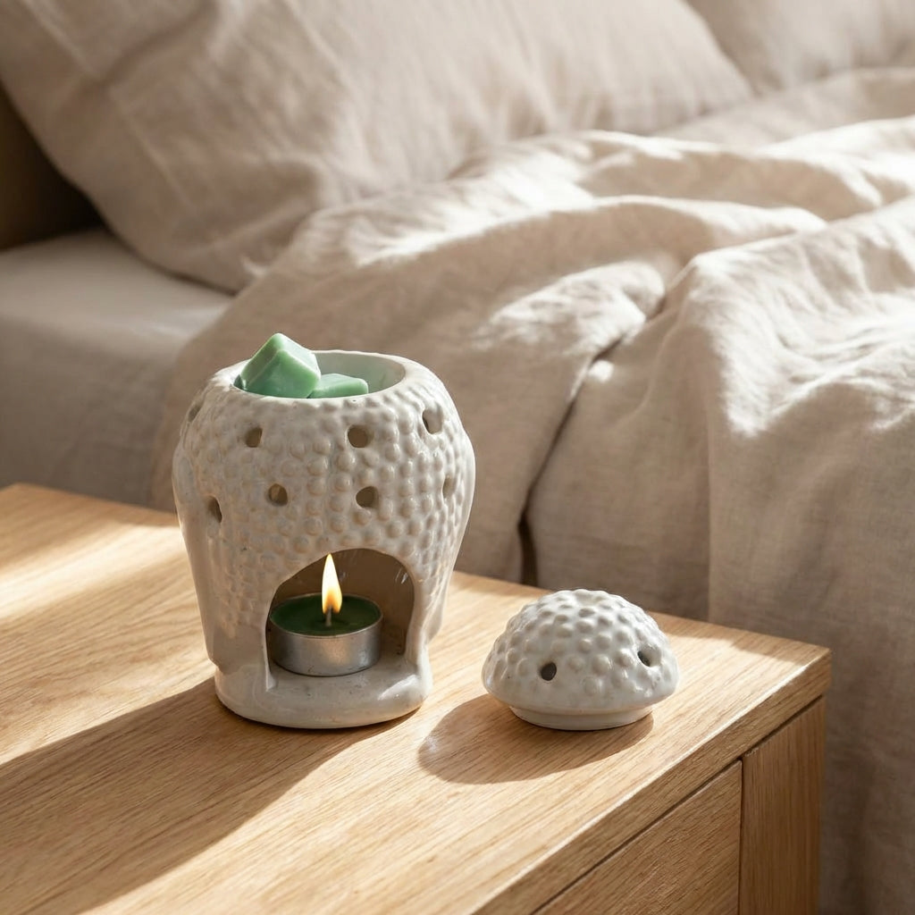 Hello Handmade Ceramic Buddha Head Diffuser with Wax Melts and 2 Tea Light Candles