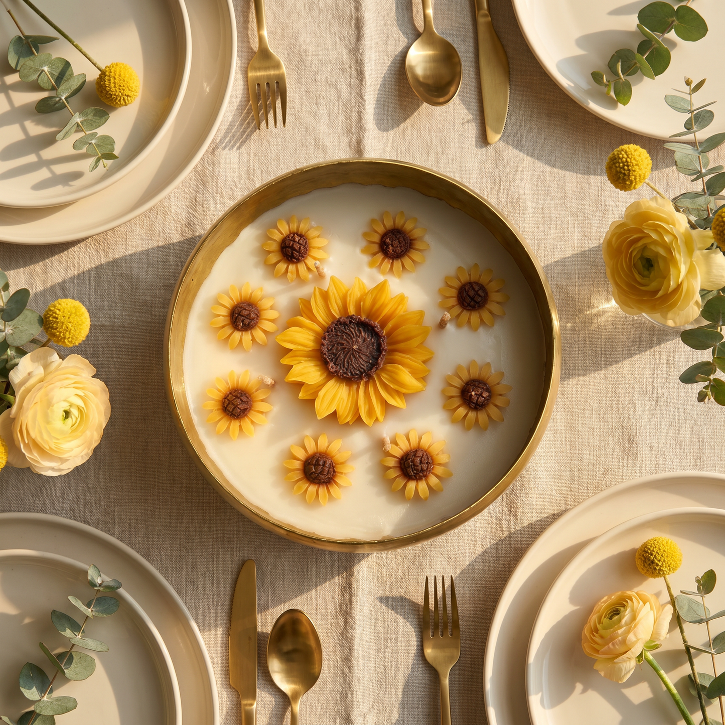 Sunflower Urli Candle in Brass Bowl | Handmade Floral Candle Gift & Home Decor