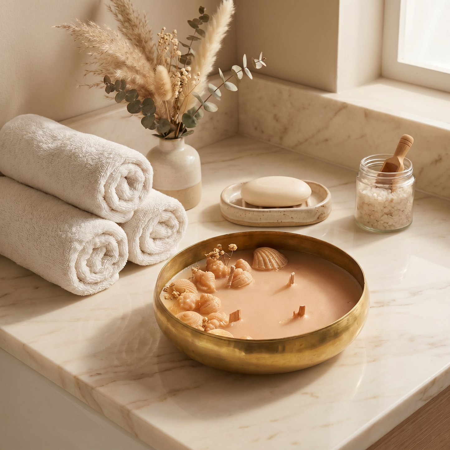 Seashell Urli Candle in Brass Bowl | Handmade Coastal Luxury Candle