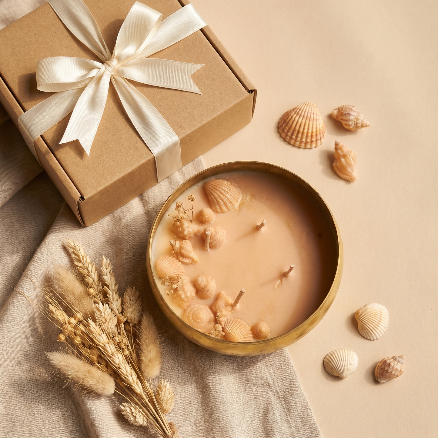 Seashell Urli Candle in Brass Bowl | Handmade Coastal Luxury Candle