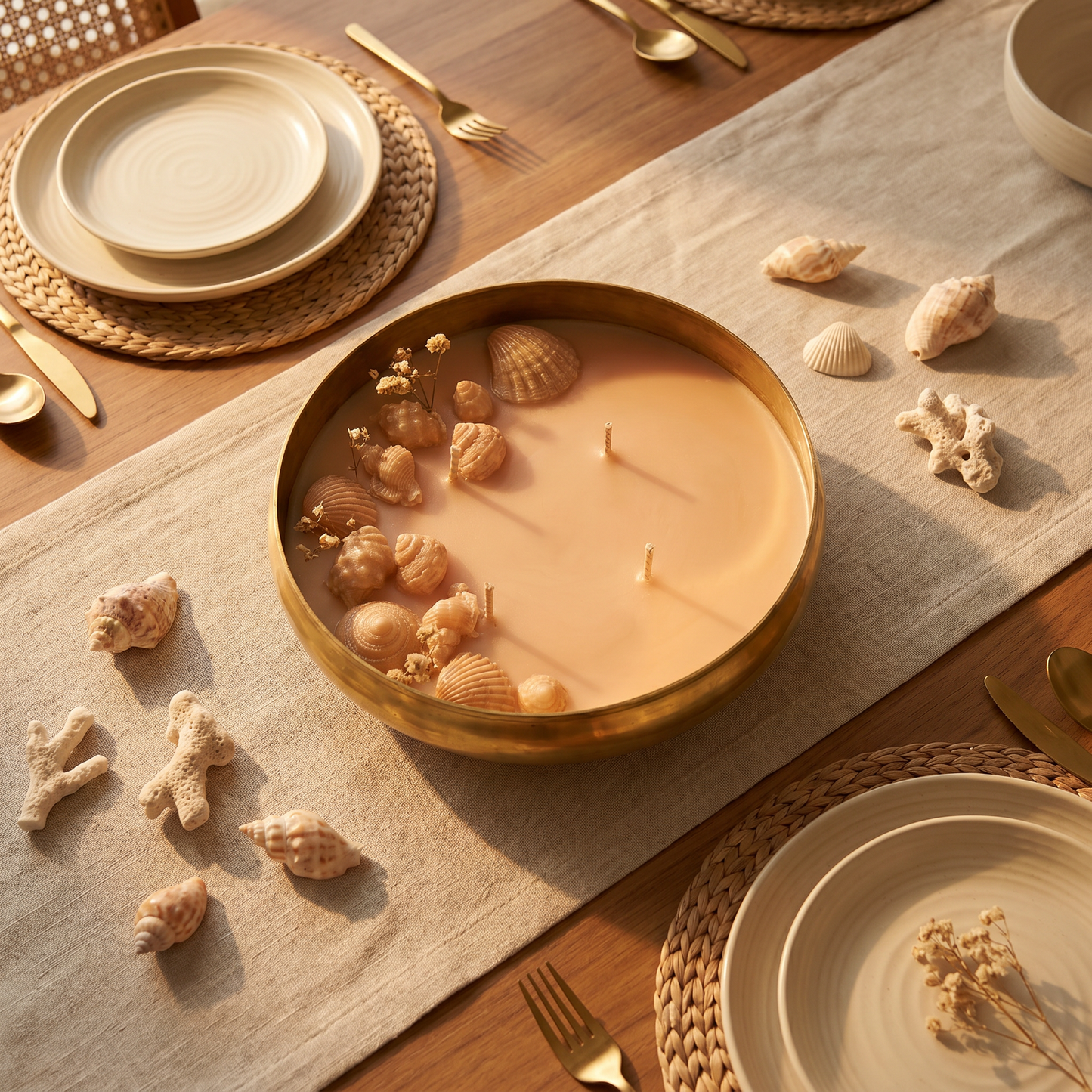 Seashell Urli Candle in Brass Bowl | Handmade Coastal Luxury Candle